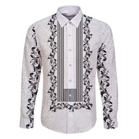 Philippines Polynesian Floral Pattern Family Matching Short Sleeve Bodycon Dress and Hawaiian Shirt With Barong Tagalog White Style