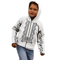 Philippines Polynesian Floral Pattern Kid Hoodie With Barong Tagalog White Style LT03 - Polynesian Pride