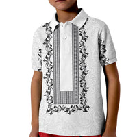 Philippines Polynesian Floral Pattern Kid Polo Shirt With Barong Tagalog White Style LT03 Kid White - Polynesian Pride