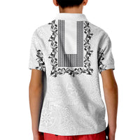 Philippines Polynesian Floral Pattern Kid Polo Shirt With Barong Tagalog White Style LT03 - Polynesian Pride