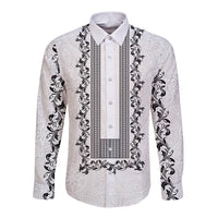 Philippines Polynesian Floral Pattern Long Sleeve Button Shirt With Barong Tagalog White Style