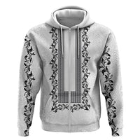 Philippines Polynesian Floral Pattern Zip Hoodie With Barong Tagalog White Style LT03 Zip Hoodie White - Polynesian Pride