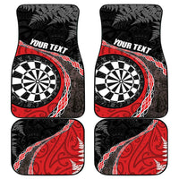 Personalised New Zealand Darts Car Mats Koru Tribal Tattoo and Silver Fern Maori Pattern Red Color