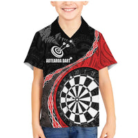 Personalised New Zealand Darts Family Matching Mermaid Dress and Hawaiian Shirt Koru Tribal Tattoo and Silver Fern Maori Pattern Red Color