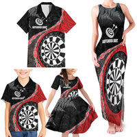 Personalised New Zealand Darts Family Matching Tank Maxi Dress and Hawaiian Shirt Koru Tribal Tattoo and Silver Fern Maori Pattern Red Color