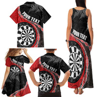 Personalised New Zealand Darts Family Matching Tank Maxi Dress and Hawaiian Shirt Koru Tribal Tattoo and Silver Fern Maori Pattern Red Color