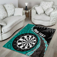 Personalised New Zealand Darts Area Rug Koru Tribal Tattoo and Silver Fern Maori Pattern Teal Color