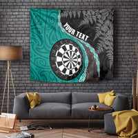 Personalised New Zealand Darts Tapestry Koru Tribal Tattoo and Silver Fern Maori Pattern Teal Color
