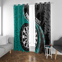 Personalised New Zealand Darts Window Curtain Koru Tribal Tattoo and Silver Fern Maori Pattern Teal Color