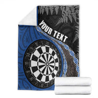 Personalised New Zealand Darts Blanket Koru Tribal Tattoo and Silver Fern Maori Pattern Blue Color
