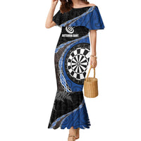 Personalised New Zealand Darts Family Matching Mermaid Dress and Hawaiian Shirt Koru Tribal Tattoo and Silver Fern Maori Pattern Blue Color