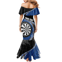 Personalised New Zealand Darts Family Matching Mermaid Dress and Hawaiian Shirt Koru Tribal Tattoo and Silver Fern Maori Pattern Blue Color
