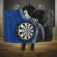 Personalised New Zealand Darts Hooded Blanket Koru Tribal Tattoo and Silver Fern Maori Pattern Blue Color LT03 - Polynesian Pride