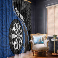 Personalised New Zealand Darts Window Curtain Koru Tribal Tattoo and Silver Fern Maori Pattern Blue Color