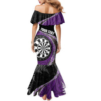 Personalised New Zealand Darts Mermaid Dress Koru Tribal Tattoo and Silver Fern Maori Pattern Purple Color