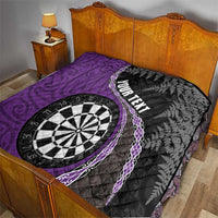 Personalised New Zealand Darts Quilt Koru Tribal Tattoo and Silver Fern Maori Pattern Purple Color