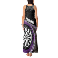 Personalised New Zealand Darts Tank Maxi Dress Koru Tribal Tattoo and Silver Fern Maori Pattern Purple Color