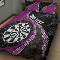 Personalised New Zealand Darts Quilt Bed Set Koru Tribal Tattoo and Silver Fern Maori Pattern Pink Color