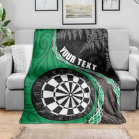 Personalised New Zealand Darts Blanket Koru Tribal Tattoo and Silver Fern Maori Pattern Green Color