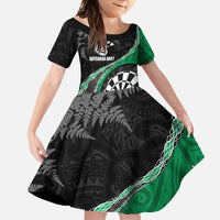 Personalised New Zealand Darts Family Matching Long Sleeve Bodycon Dress and Hawaiian Shirt Koru Tribal Tattoo and Silver Fern Maori Pattern Green Color