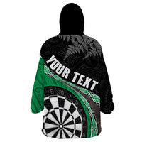 Personalised New Zealand Darts Wearable Blanket Hoodie Koru Tribal Tattoo and Silver Fern Maori Pattern Green Color