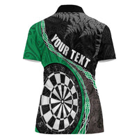 Personalised New Zealand Darts Women Polo Shirt Koru Tribal Tattoo and Silver Fern Maori Pattern Green Color