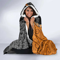 Personalised New Zealand Darts Hooded Blanket Koru Tribal Tattoo and Silver Fern Maori Pattern Orange Color LT03 - Polynesian Pride