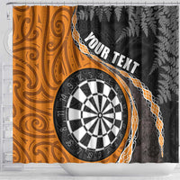 Personalised New Zealand Darts Shower Curtain Koru Tribal Tattoo and Silver Fern Maori Pattern Orange Color