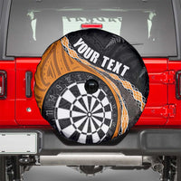 Personalised New Zealand Darts Spare Tire Cover Koru Tribal Tattoo and Silver Fern Maori Pattern Orange Color