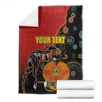 Personalised Papua New Guinea and Australia Together Blanket Bird-of-paradise and Kangaroo with Aboriginal Pattern