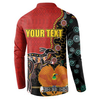 Personalised Papua New Guinea and Australia Together Button Sweatshirt Bird-of-paradise and Kangaroo with Aboriginal Pattern