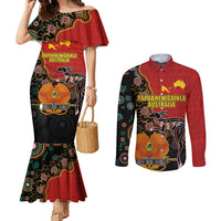 Personalised Papua New Guinea and Australia Together Couples Matching Mermaid Dress and Long Sleeve Button Shirt Bird-of-paradise and Kangaroo with Aboriginal Pattern