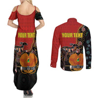 Personalised Papua New Guinea and Australia Together Couples Matching Summer Maxi Dress and Long Sleeve Button Shirt Bird-of-paradise and Kangaroo with Aboriginal Pattern