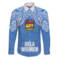 Hela Wigmen Rugby Family Matching Long Sleeve Bodycon Dress and Hawaiian Shirt Papua New Guinea Polynesian Tattoo LT03 Dad's Shirt - Long Sleeve Blue - Polynesian Pride