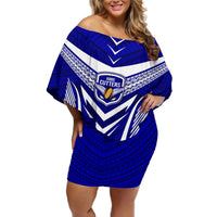 Kimbe Cutters Rugby Off Shoulder Short Dress Papua New Guinea Polynesian Tattoo Blue Version LT03 Women Blue - Polynesian Pride