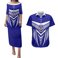 Custom Kimbe Cutters Rugby Couples Matching Puletasi Dress and Hawaiian Shirt Papua New Guinea Polynesian Tattoo Blue Version LT03 Blue - Polynesian Pride