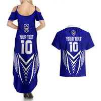 Custom Kimbe Cutters Rugby Couples Matching Summer Maxi Dress and Hawaiian Shirt Papua New Guinea Polynesian Tattoo Blue Version LT03 - Polynesian Pride