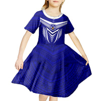 Custom Kimbe Cutters Rugby Kid Short Sleeve Dress Papua New Guinea Polynesian Tattoo Blue Version LT03 - Polynesian Pride