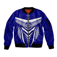 Custom Kimbe Cutters Rugby Sleeve Zip Bomber Jacket Papua New Guinea Polynesian Tattoo Blue Version LT03 Unisex Blue - Polynesian Pride