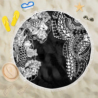 Japanese Irezumi and Hawaiian Polynesian Art Tattoo Beach Blanket Black Color - Polynesian Pride