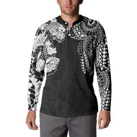 Japanese Irezumi and Hawaiian Polynesian Art Tattoo Button Sweatshirt Black Color - Polynesian Pride