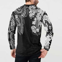 Japanese Irezumi and Hawaiian Polynesian Art Tattoo Button Sweatshirt Black Color - Polynesian Pride