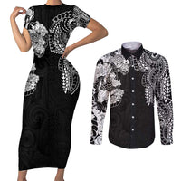 Japanese Irezumi and Hawaiian Polynesian Art Tattoo Couples Matching Short Sleeve Bodycon Dress and Long Sleeve Button Shirt Black Color LT03 Black - Polynesian Pride