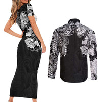 Japanese Irezumi and Hawaiian Polynesian Art Tattoo Couples Matching Short Sleeve Bodycon Dress and Long Sleeve Button Shirt Black Color LT03 - Polynesian Pride