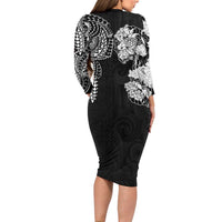 Japanese Irezumi and Hawaiian Polynesian Art Tattoo Family Matching Long Sleeve Bodycon Dress and Hawaiian Shirt Black Color LT03 - Polynesian Pride