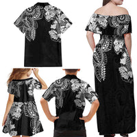 Japanese Irezumi and Hawaiian Polynesian Art Tattoo Family Matching Off Shoulder Maxi Dress and Hawaiian Shirt Black Color LT03 - Polynesian Pride