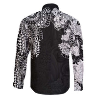 Japanese Irezumi and Hawaiian Polynesian Art Tattoo Family Matching Off Shoulder Maxi Dress and Hawaiian Shirt Black Color LT03 - Polynesian Pride