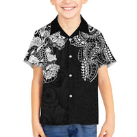 Japanese Irezumi and Hawaiian Polynesian Art Tattoo Family Matching Off Shoulder Maxi Dress and Hawaiian Shirt Black Color LT03 Son's Shirt Black - Polynesian Pride