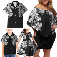 Japanese Irezumi and Hawaiian Polynesian Art Tattoo Family Matching Off Shoulder Short Dress and Hawaiian Shirt Black Color LT03 - Polynesian Pride