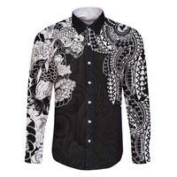 Japanese Irezumi and Hawaiian Polynesian Art Tattoo Family Matching Puletasi and Hawaiian Shirt Black Color LT03 Dad's Shirt - Long Sleeve Black - Polynesian Pride